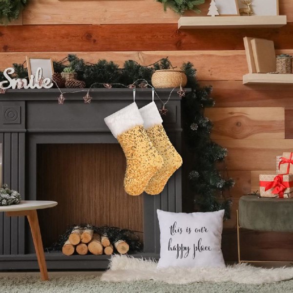 Paljett julstrumpor hängande påsar 18" for Sparkle Xmas Stocking Gift Candy Colorful
