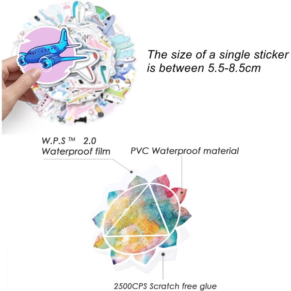 Galaxy 50 kpl vinyylilentokone-helikoptertarrat, vedenkestävät ja uudelleenkäytettävät poikien ajoneuvojen tarrat (tyyli 2)
