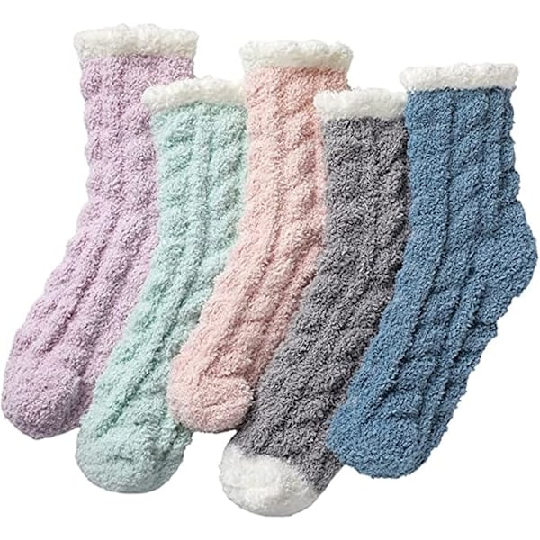 Par varm och fluffiga strumpor för kvinnor och flickor Tjocka strumpor golv bomulls tofflor Hem fluffiga strumpor