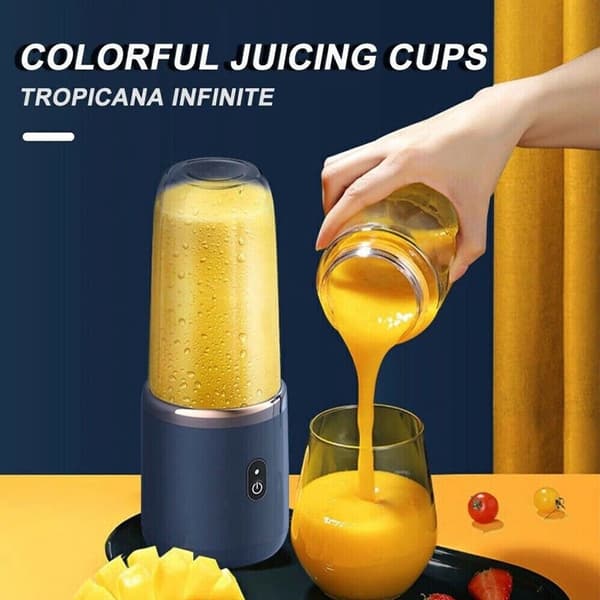 Bærbar blender, 6 kniver i rustfritt stål, USB oppladbar, for smoothies, juicer og reise, 400 ml, blå