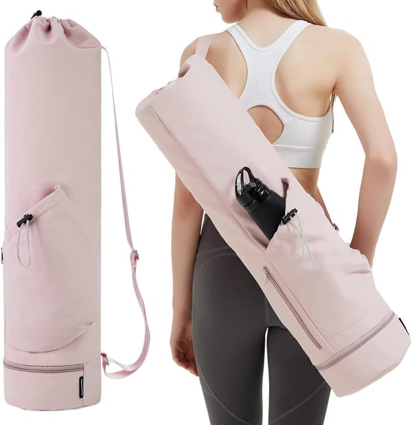 Yogamattväska med vattenflaskficka och våtficka, rosa, 78x19cm