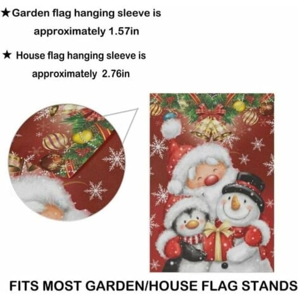 Jultomte snögubbe Trädgårdsbanner 12 x 18 tum Dubbelsidig Penguin Snowflake Bell Home Yard Banner Välkommen Wi