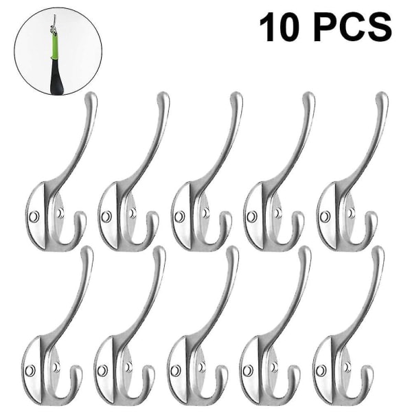 10-pack rustika klädkrokar väggmonterade tunga dubbelkrokar retro (silver)