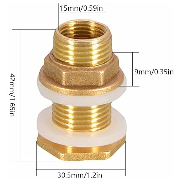 1/2 Messing Vanntank Vannslangekobling 2 stk 4,2 cm Messing Vanntank Sokkel 1/2 Tommers Messing Vannkobling for Regntønne Kran Regntank