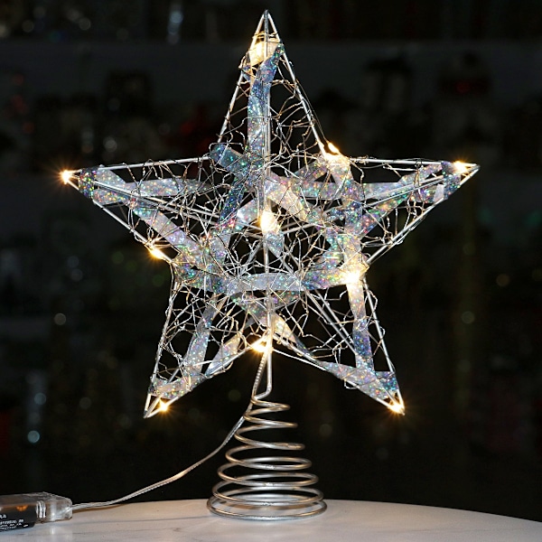 2024 Christmas tree top star five-pointed star iron luminous with light fantasy tree top star light Christmas tree pendant decoration