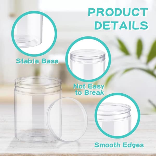 15-pack genomskinliga förvaringsburkar i plast med lock 6,5 x 8,5 cm påfyllningsbara tomma behållare för torrfoder kryddor honung pärlor slime kosmetika