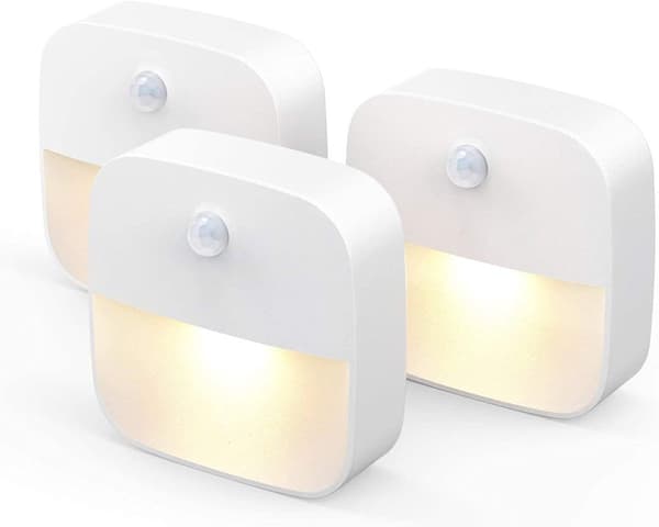 LED Nattlampor 3-pack, Rörelsesensor Batteridriven, Varmvit Inomhusbelysning För Sovrum, Hall, Trappor Och Garderob, Vit