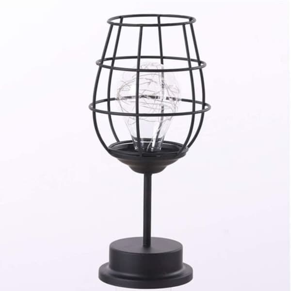 Sort metaltrådsbordlampe, moderne jernkurv-stil natlampe,