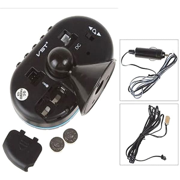Biltermometer Digitalt Ur DC 12V Automotive Ur Led Lysende Auto Dobbelt Temperaturmåler Voltmeter Spændingstester, Blå, af DEBUNS