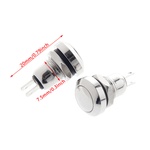 5 stk 8mm metall Momentary 1NO 2-pins mini trykknappbryter 3A/250V AC