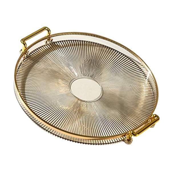 Round Tray with Handle Multifunctional Transparent Round Serving Tray for Bread Fruit Dessert Snacks Kitchen Bathroom Amber Gold