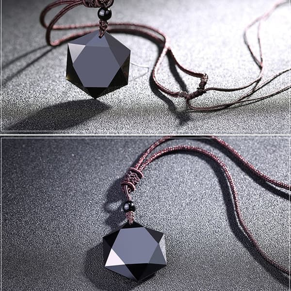 Svart obsidian sten hexagram form hänge halsband_yu