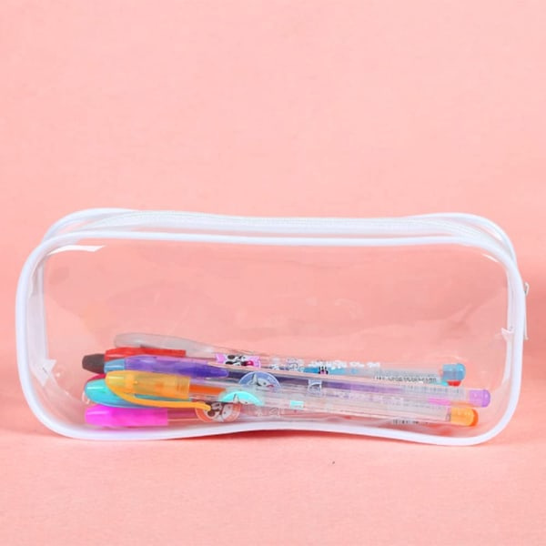 Gennemsigtig penneetui, gennemsigtig etui, vandtæt PVC lynlås Comestic opbevaringspose, rejsetaske Makeup taske (hvid)