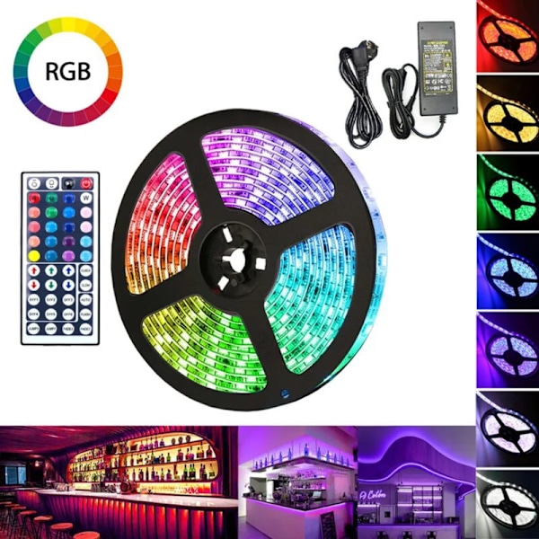 RGB LED Slingor Färgskiftande LED Strip 60st IP20 med 44 Knappars Fjärrkontroll 10M