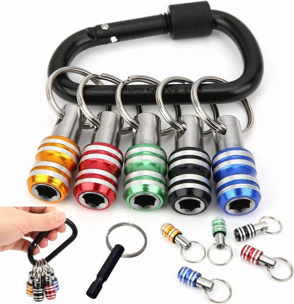 Bitshållarset - Set med 6 - med svart karbinhake och hexagonal haneadapter - 1/4\" hexagonal skaft - Magnetisk bitshållare - Skruvmejselbitshållare