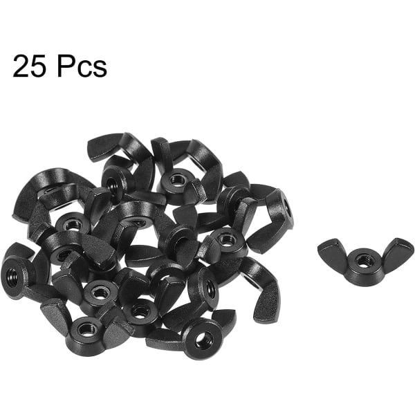 M3 Vingmutter Nylon Finger Twist Festeskruer Svart 25-pakning