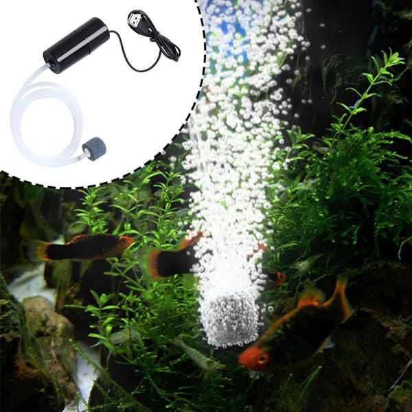 Mini USB Akvarium Luftpump - Akvarium Luftpump - Akvarium Syrepump - Portabel - Tyst Bubbel Syrepump - med Luftslang - med Luftsten