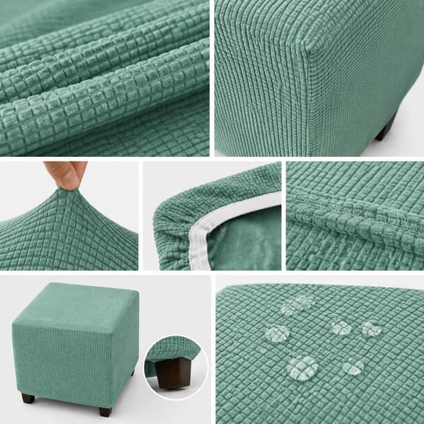 Firkantet Ottoman-betræk, Stræk Jacquard Polyester Spandex, Til Stue, Ærtegrøn, 33-45,7 x 33-45,7 x 38,1-45,7 cm