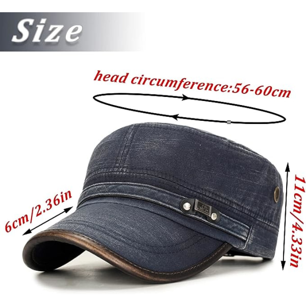 Galaxy Vintage Army Cap i bomull för män, Justerbar Army Cap, Bomullshatt (blå) Blå
