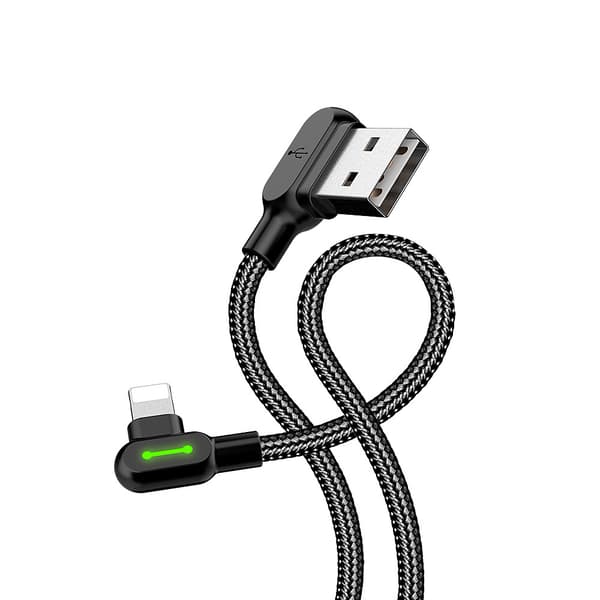 McDodo CA-4673 Vinklet Lightning-kabel, LED, 2A, 1.8m, sort_max 20