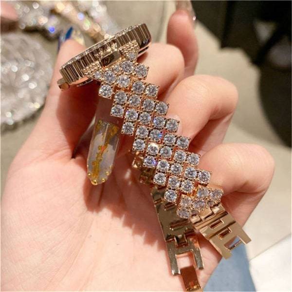 Klocka för kvinnor Stålband Kärleksbälte Strass Kvarts Klocka Mode (guld)