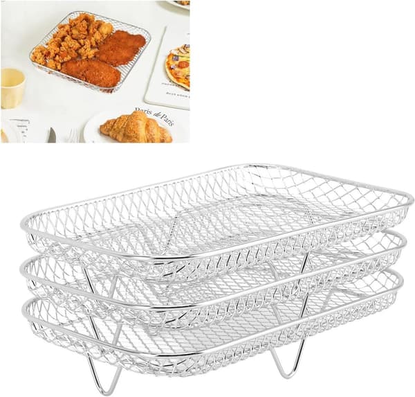 Stekestativ for Airfryer, 3-lags dehydratorstativ, rustfritt stål sølv, 19x13x9cm