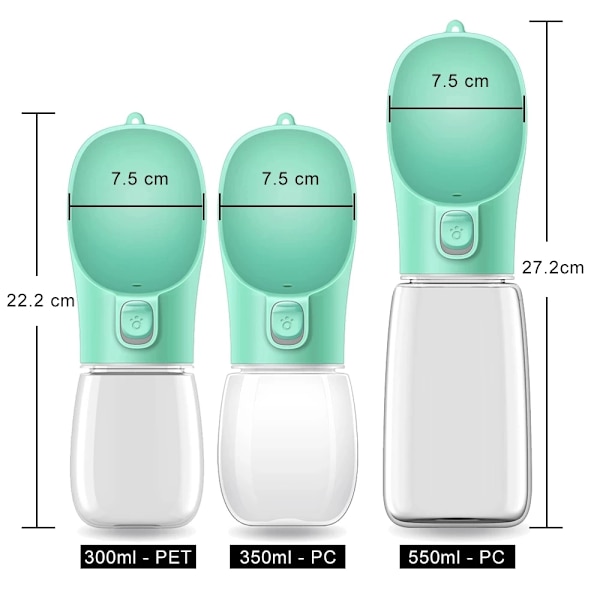 Bärbar hundvattenflaska för små stora hundar katt utomhus läckagesäker promenad dricksskålar Chihuahua fransk bulldogg tillbehör Grey 550ml-PC