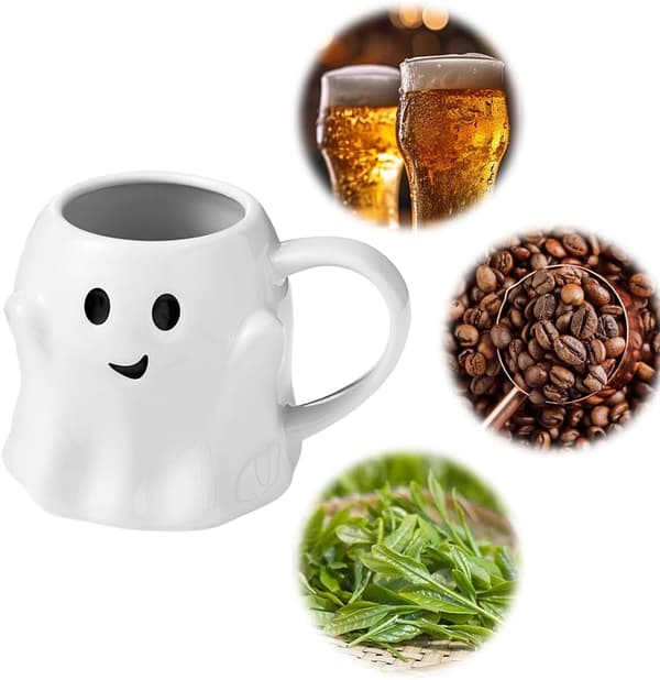 Halloween Spöke Keramik Kaffeemugg, 400ml Söt Spöke Ansiktsdesign White