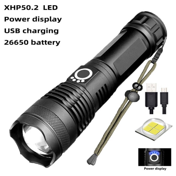 Superstærk LED-lommelygte, 12000 lumen genopladelig lommelygte til campingvandring i nødsituationer