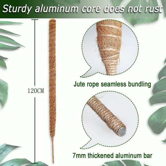 Böjbar mossstång 2-pack för Monstera, flexibla kokosfiberstöd för klätterväxter, krukväxter inomhus, rankor och krypväxter