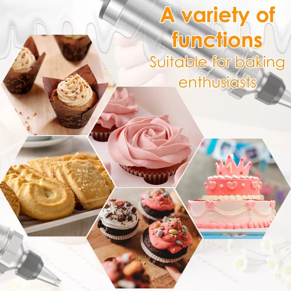 Kagedekorationssprøjtesæt med 6 dyser Glasurdispenser til cupcakes og dessertdekoration Sort