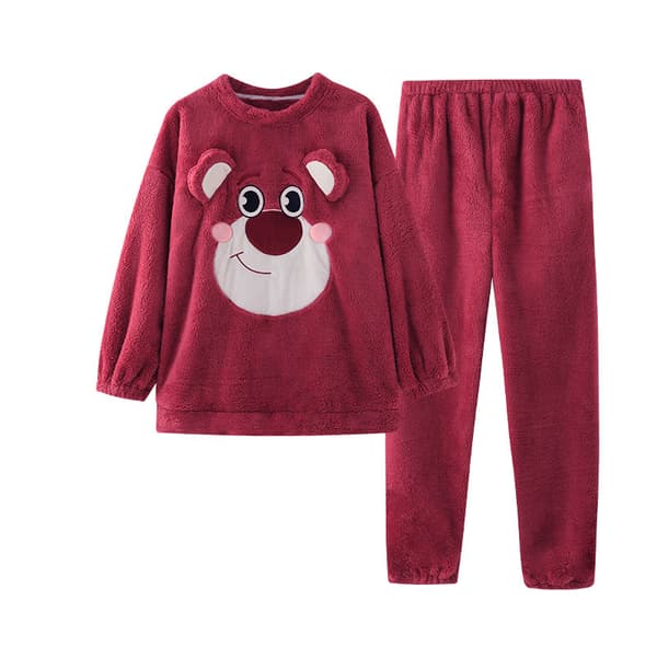 Förtjockad Coral Fleece Dam Hemmakläder för Höst- och Vintersovkläder röd M_yux red M