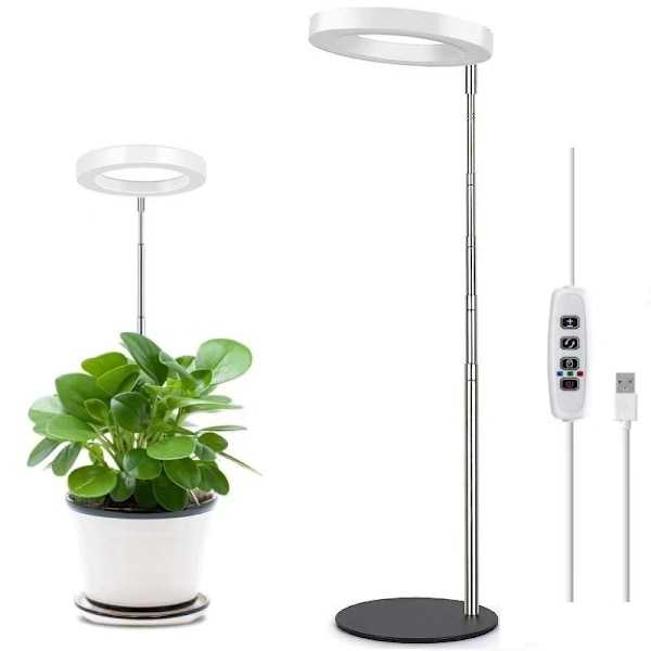 LED teleskopisk växtlampa tillväxtlampa ängelring suckulent rött och blått ljus fullspektrum blomtiming växtbelysning Black Angel Ring Desktop 6 inches