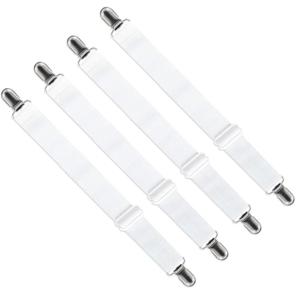Justerbar Lakansträckare (65cm till 200cm), Justerbar Remfäste för Lakan, Soffa, Strykbrädesöverdrag (Vit, 4-pack)