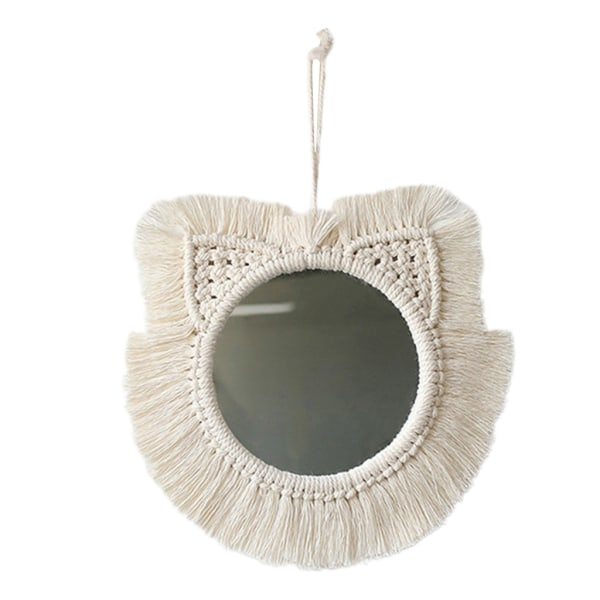 Hengende vegg speil Bohemia Macrame Speil Søte for katt Håndlagde sminke speil