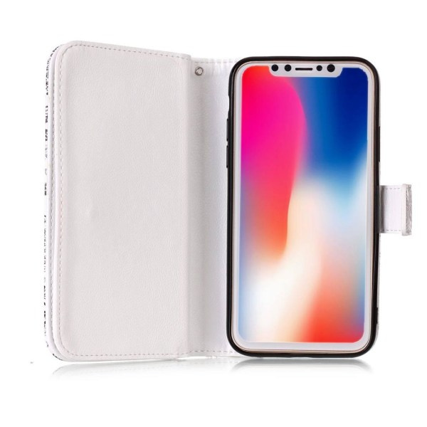 Lompakko-puhelinote iPhone X/XS - Valkoinen perhosten ja kukkien kuvioilla Valkoinen, musta
