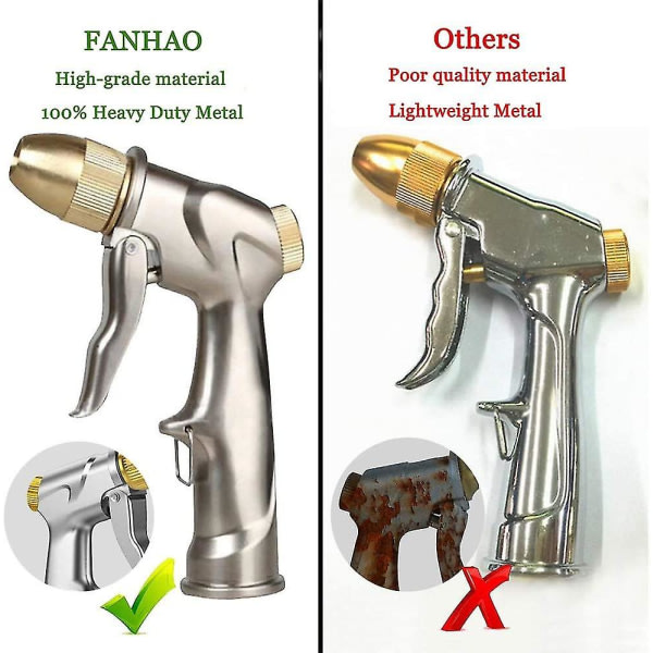 Trädgårdsslangsmunstycke med sprutfunktion, 100 % tung metall handhållet vattenmunstycke med högtryck i 4 sprutlägen