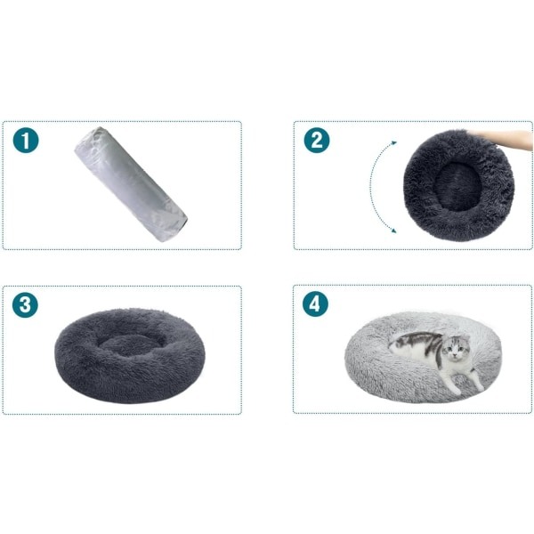 Hundebed 40 cm katteseng Vaskbar hundebed Sklisikkert rund plysj kjæledyr seng rund pute for katt hund (lys grå)