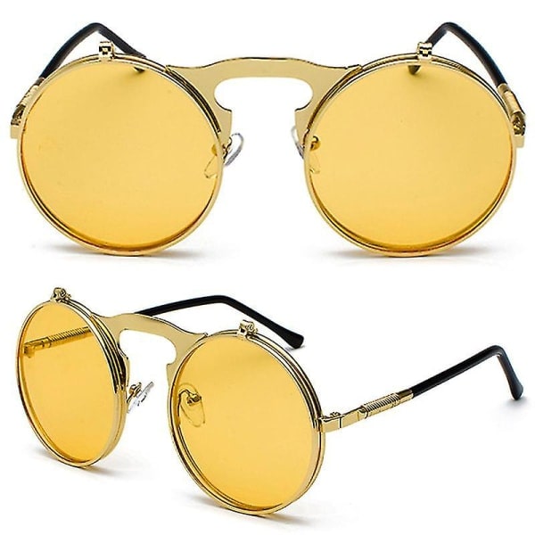 Steampunk Cyberpunk Runde Solbriller Flip Up Circle Goggles Retro Briller