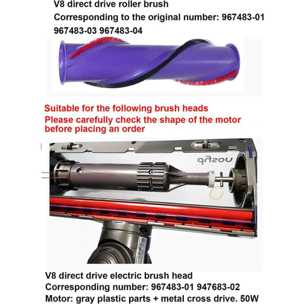 Brushroll Roller Brush 967485-01 för Dyson V8 sladdlös dammsugare