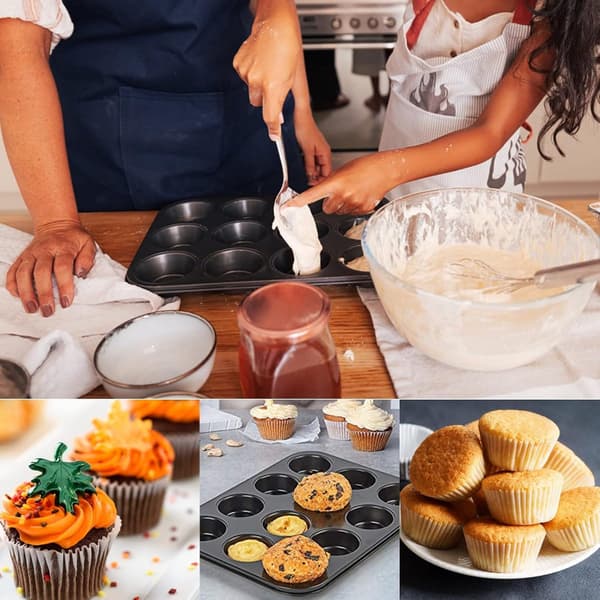 Muffinbageplade - 12 Muffins - Cupcakes - Cupcakeforme - BPA-fri - Non-stick - Madlavning & Bagning - Genanvendelig - Bageplader - Ovnfast - Sort