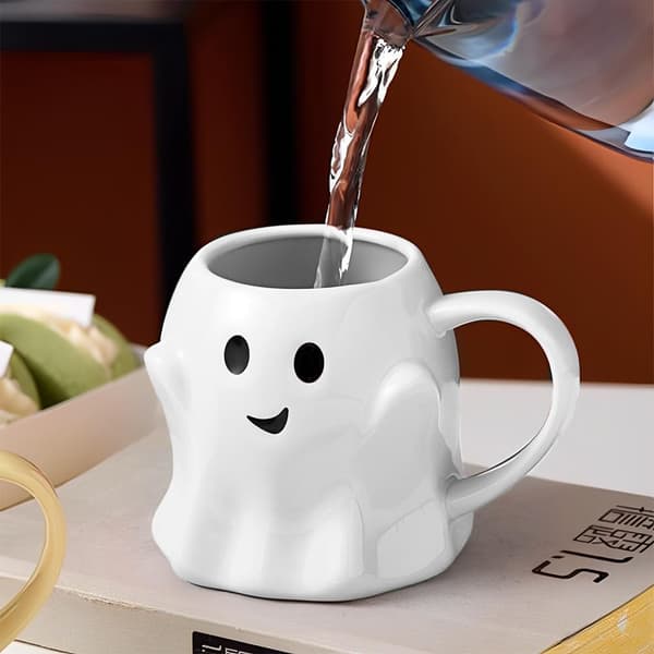 Halloween Spøkelses Keramikkkrus, 400ml Søt Spøkelsesansikt Design White