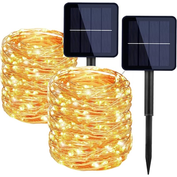 LED Solarslinga Utomhus, 2 Set med 200 LED Solarslingor Vattentäta 8 Funktioner, 22 m, för Sommarträdgård, Uteplats, Tält, Bröllop
