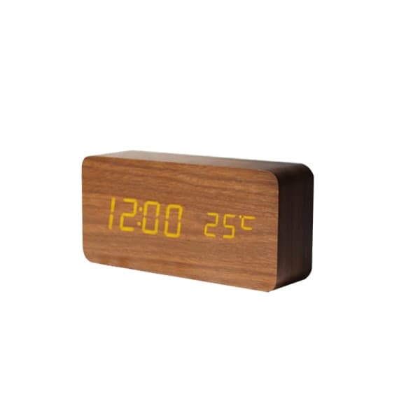 Trä Digital Klocka Multifunktion LED Väckarklocka Med Tid/Temperatur/Datum Display Och Röststyrning Brun