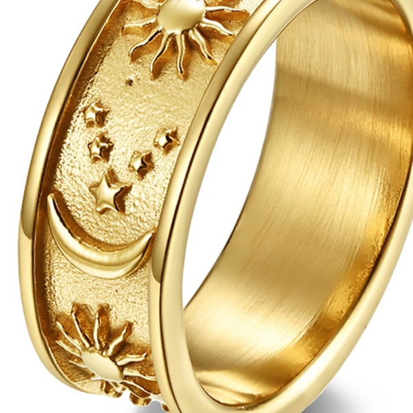 Unisex Ring Stjärna Måne Sol Dekoration Män Kvinnor Utsökt Rund Bohemisk Ring För Bröllop Svart och Guld Black and Gold US 7