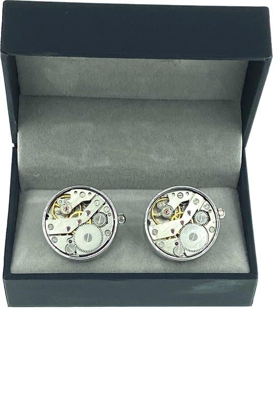 BUGOLINI Tourbillon Mekaniske Manchetknapper til Mænd, Runde Manchetknapper i Rustfrit Stål med Roterende Tandhjul, Gave til Forretning og Bryllup, Sølv