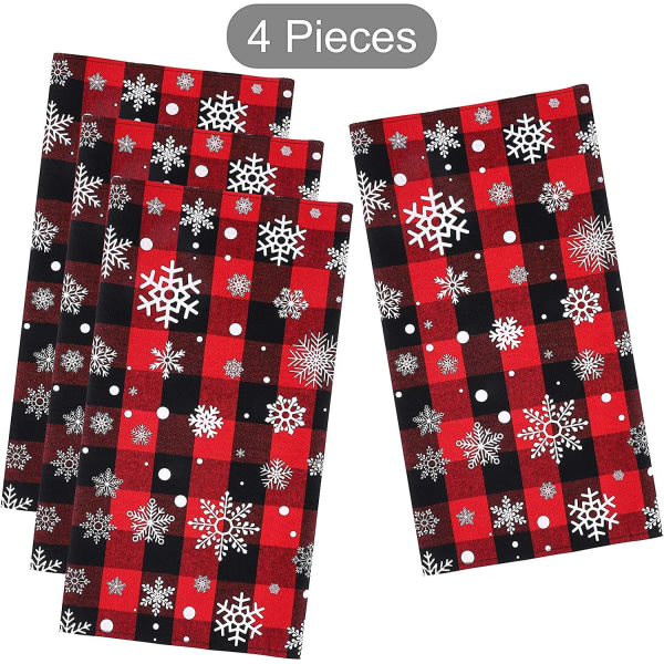 4-pack ruudullinen jouluinen keittiöpyyhe, Buffalo Plaid Snowflake keittiöpyyhkeet sisä- ja ulkokäyttöön