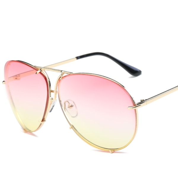 Modesolglasögon retroglasögon män och kvinder par europæiske og amerikanske solglasögon med stor båge (C5 guldbåge på rosa og gult),