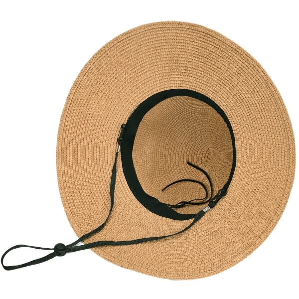 Klassisk sommarbågar solhattar Packbar halmhatt med bred brättning med vindlina Floppy strandhattar for kvinner UV-beskyttelse