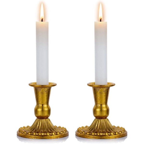 Sæt med 2 Lysestager Lysestager Guld Metal Kandelaber Dekoration, Vintage Bryllup Midtpunkt Dekoration Lysestager, Antik Shabbat S